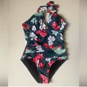 B2PRITY Floral Halter One-Piece Swimsuit NWT~ XL